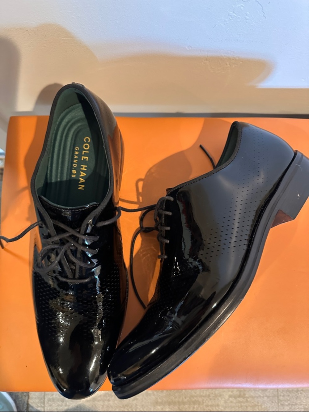 Cole Haan Black Patent Leather Lace-Up Dress Oxfords